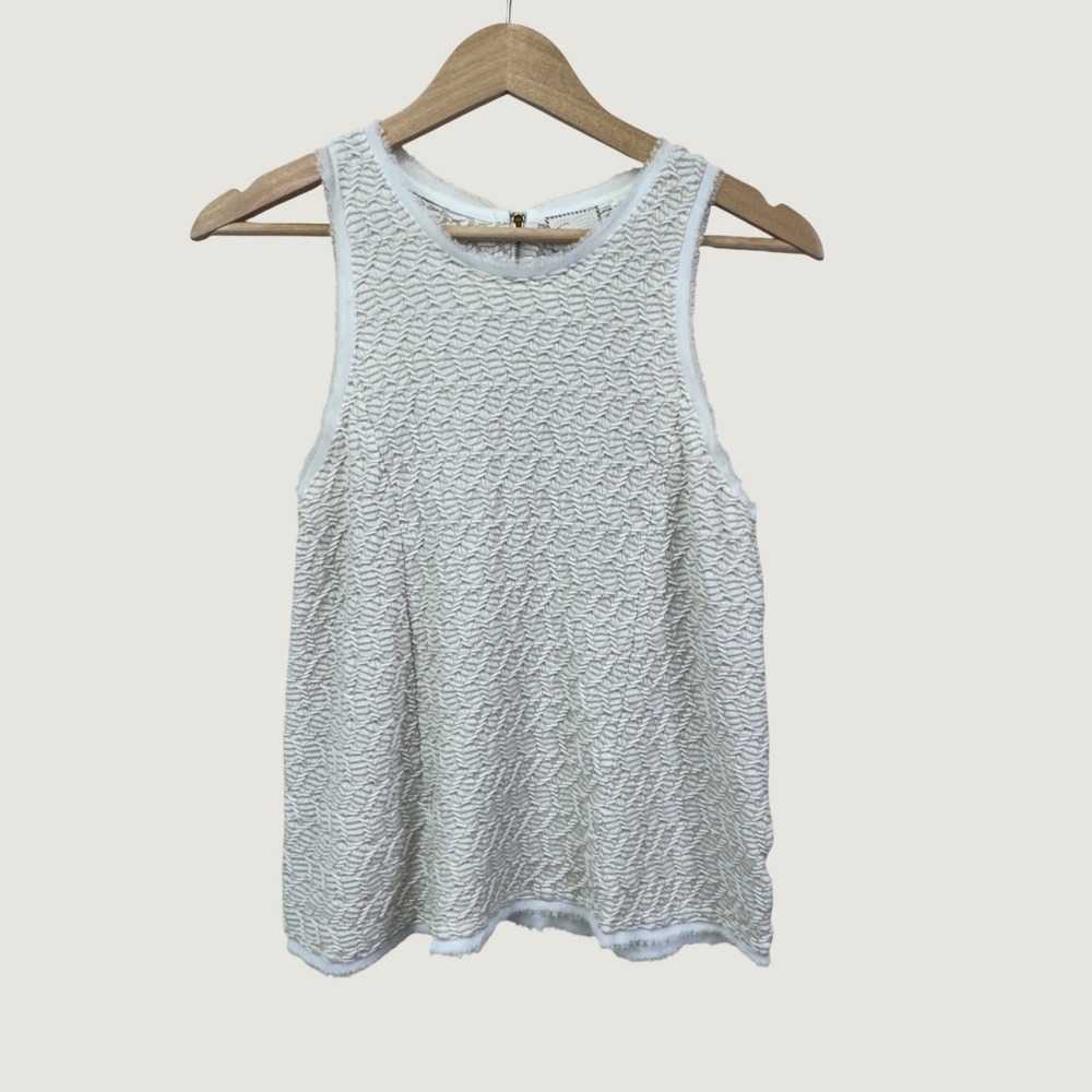 Anthropologie Postmark Tank Top Medium White Beige Textured‎ Boho Sleeveless Zip